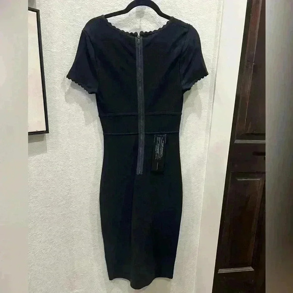 NWT-BCBGMaxAzria Bodycon Black Midi Dress Scalloped- Size Medium - Picture 8 of 9